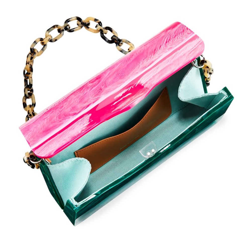 EDIE PARKER Malachite & Pink Acrylic Box Bag Tortoise Chain Hardbody Lady RARE - Picture 10 of 12